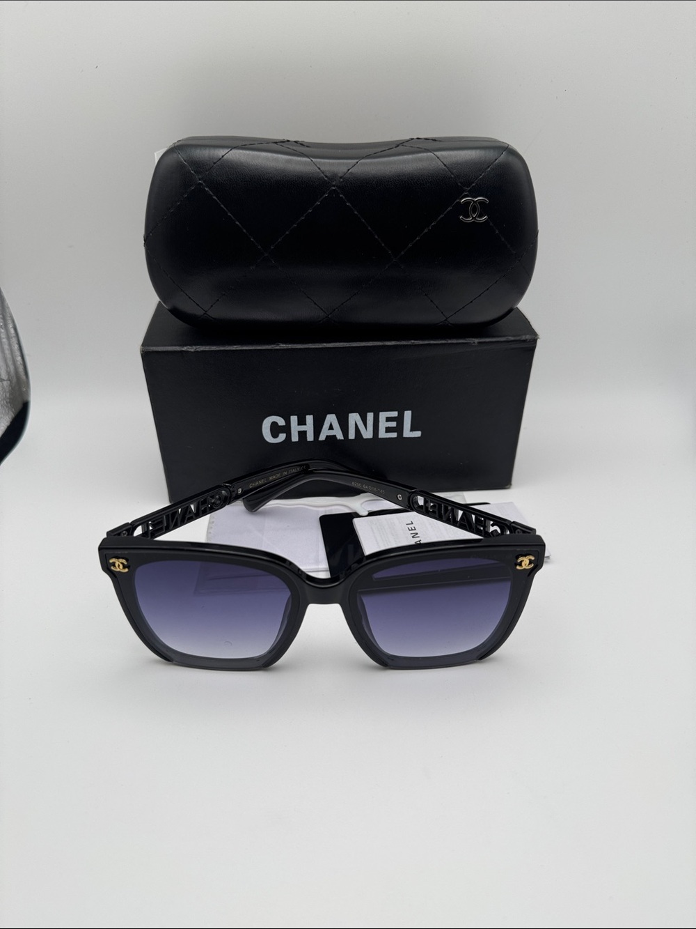 CHANEL Black Sunglasses with Purple Gradient Lenses